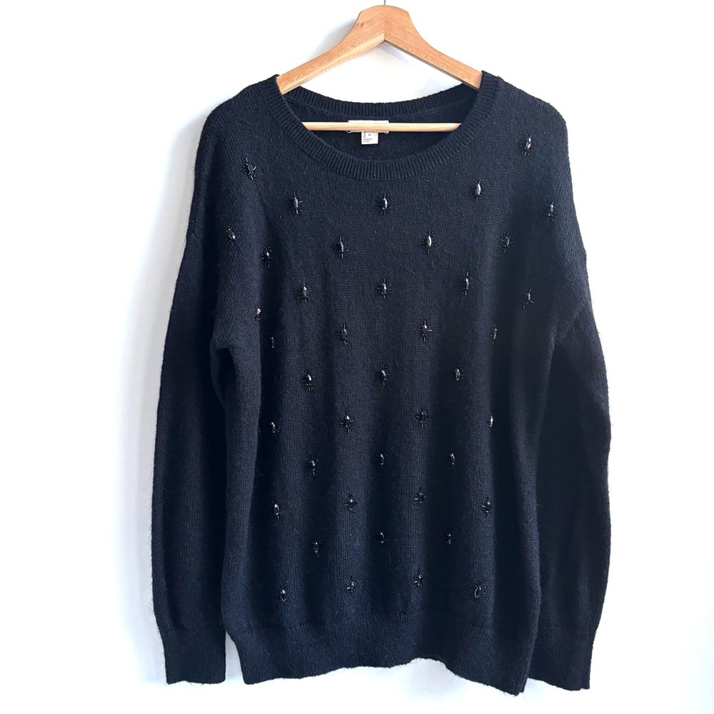 Reiss Black Kimber Embellished Knit Jumper Sweater Mohair Black Medium